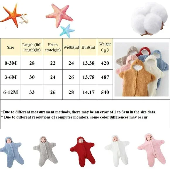 Baby Starfish Onesie Thick Cotton Fleece Baby Wearable Swaddle Bag - Picture 2 of 8